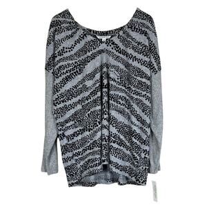 NWT Zac & Rachel Slouchy Sweater Womens 3X Gray Animal Print Lightweight Cozy